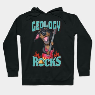 Cute Geology Rocks with dachshund doxie dog playing guitar Hoodie